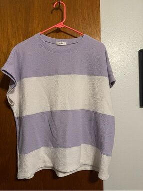 Tres Bien Lavender and White Colorblock Short Sleeve Tee